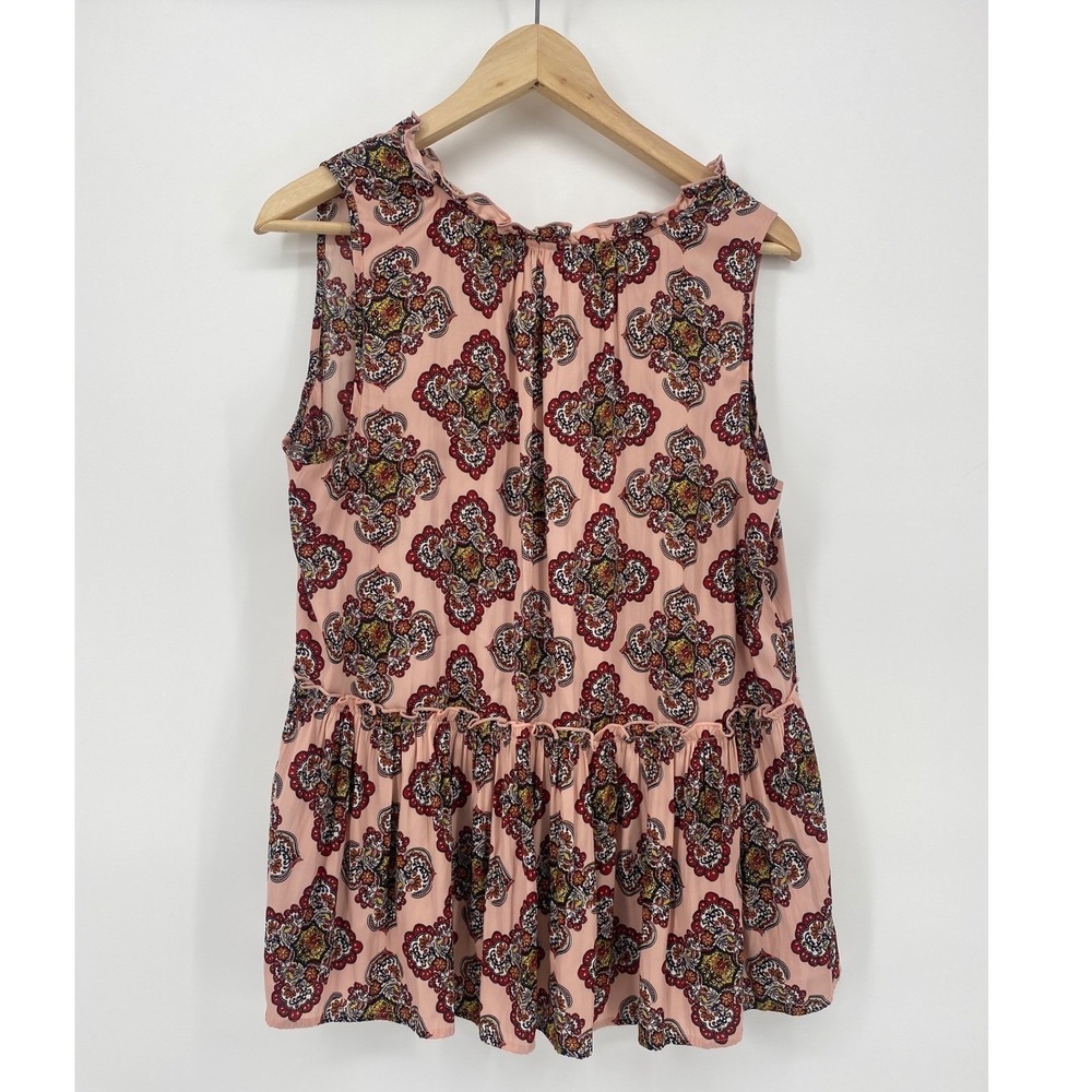 Loft Outlet Peplum Top Womens Large Pink Excellent Paisley Medallion Sleeveless - Picture 2 of 7